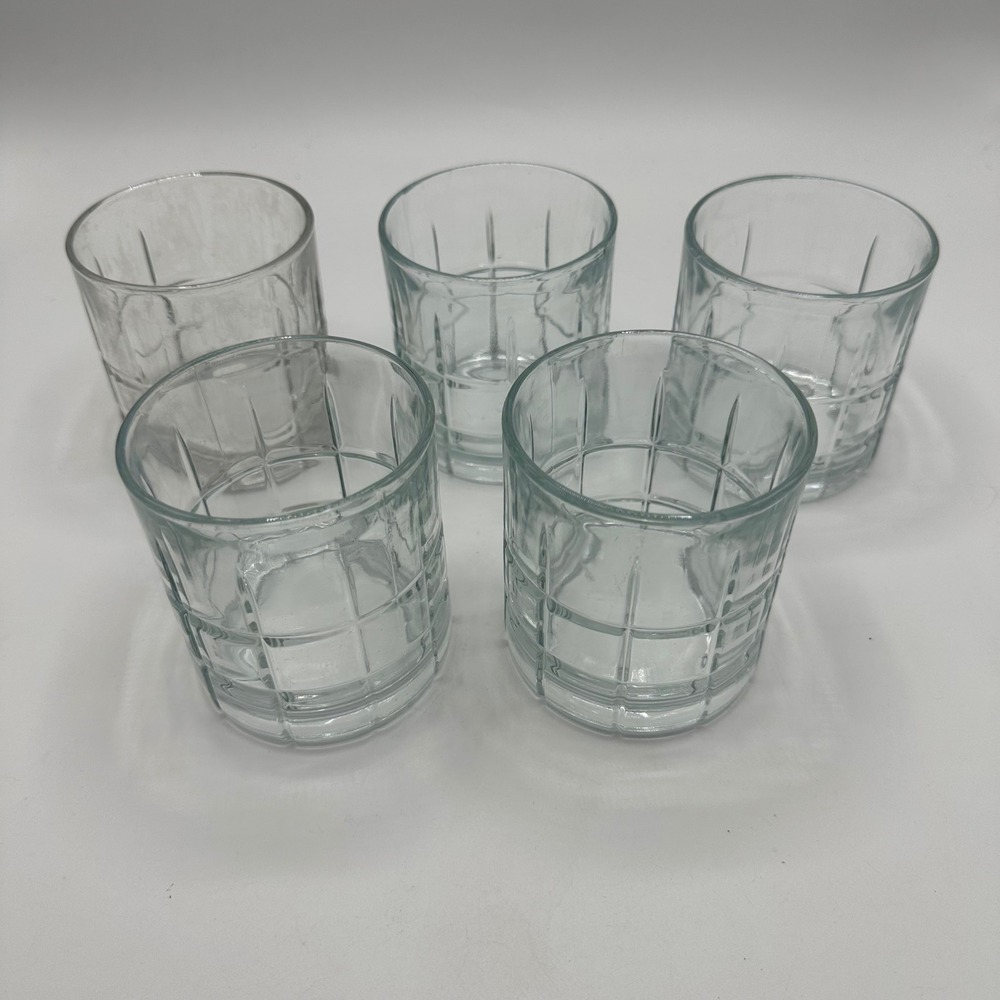 Vintage Anchor Hocking Tartan Manchester Rocks Glasses Set of 5 Whiskey Lowball